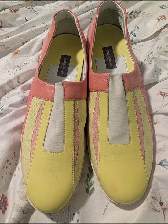 Emilio Pucci Shoes - Emilio Pucci Yellow, Pink & Cream Slip-On Flats